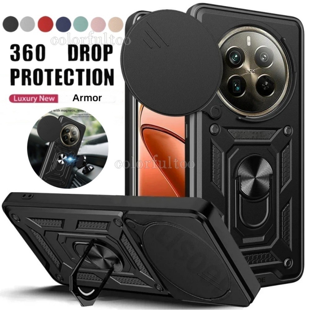 เคสโทรศัพท์สําหรับRealme 15T 13 12 Pro Plus 12Pro + 12 + 12x 13 + Realme13Pro 5GเกราะกันกระแทกปลอกPushดึงสไลด์กล้องป้องกันHard PCกันชนขาตั้งผู้ถือปกหลัง