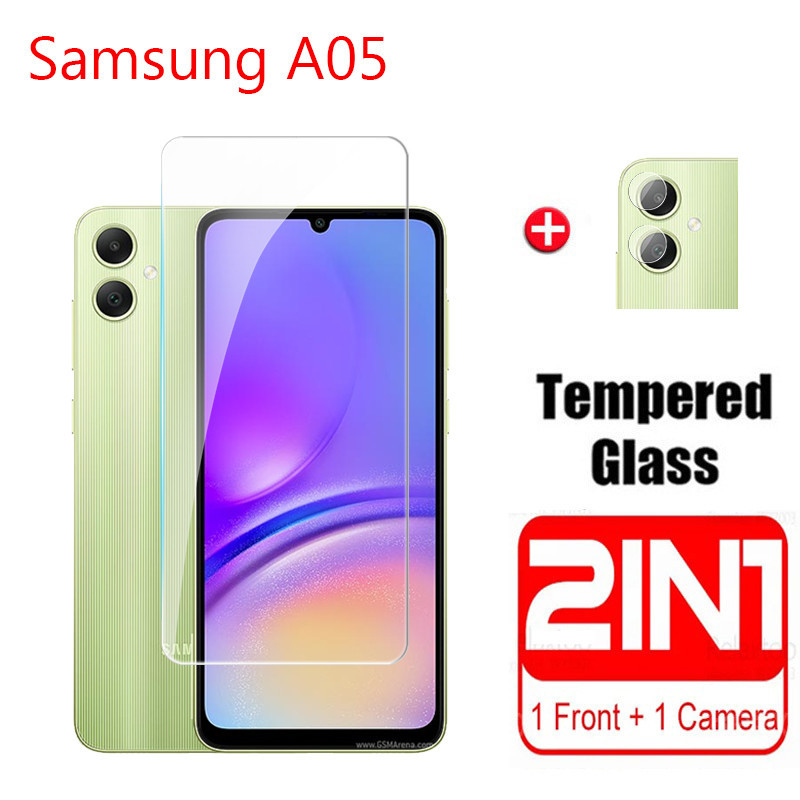 Samsung Galaxy A06 A05 4G 5G 2024 ป้องกันหน้าจอ 2in1 คลุมทั้งหมดป้องกันกระจกนิรภัยสําหรับ SamsungA06 SamsungA05 A05S ฟิล์มเลนส์กล้อง