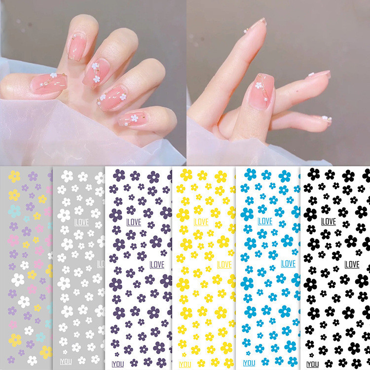 ใหม่ สติกเกอร์ตกแต่งเล็บ ลายดอกไม้ห้ากลีบ สีขาว สไตล์ญี่ปุ่น