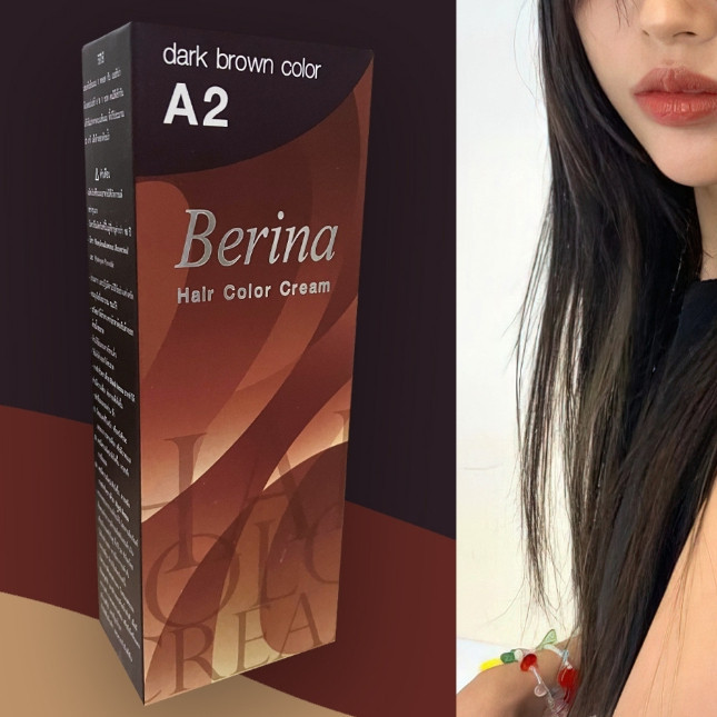 ฮิตมาก เบอริน่า A2 สีน้ำตาลเข้ม สีผม สีย้อมผม เปลี่ยนสีผม ครีมย้อมผม  Berina A2 Dark Brown Hair Color Cream