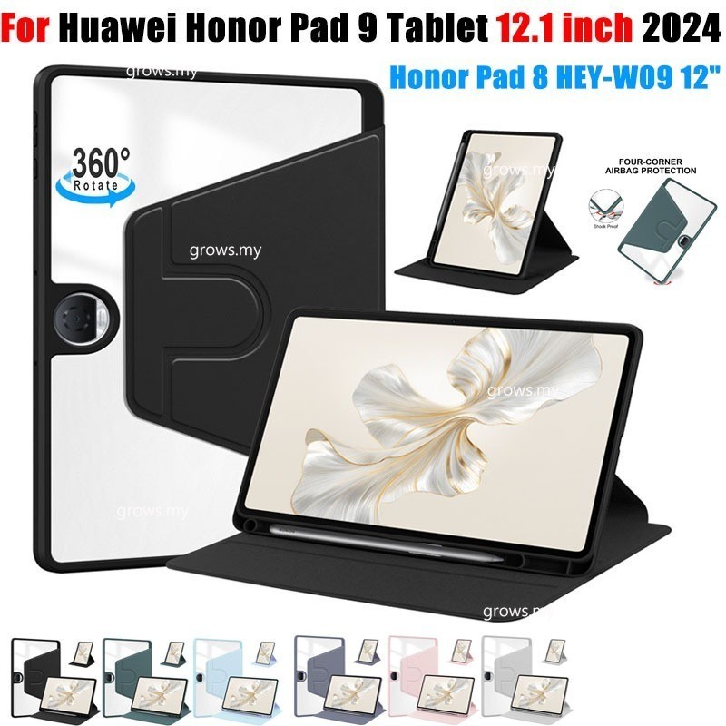 เคสแท็บเล็ต สําหรับ Honor Pad 9 12.1 นิ้ว 2024 360° เคสแท็บเล็ตอะคริลิค ฝาพับ กันกระแทก หมุนได้ สําหรับ Honor Pad9 HEY2-W09 HEY2-W19