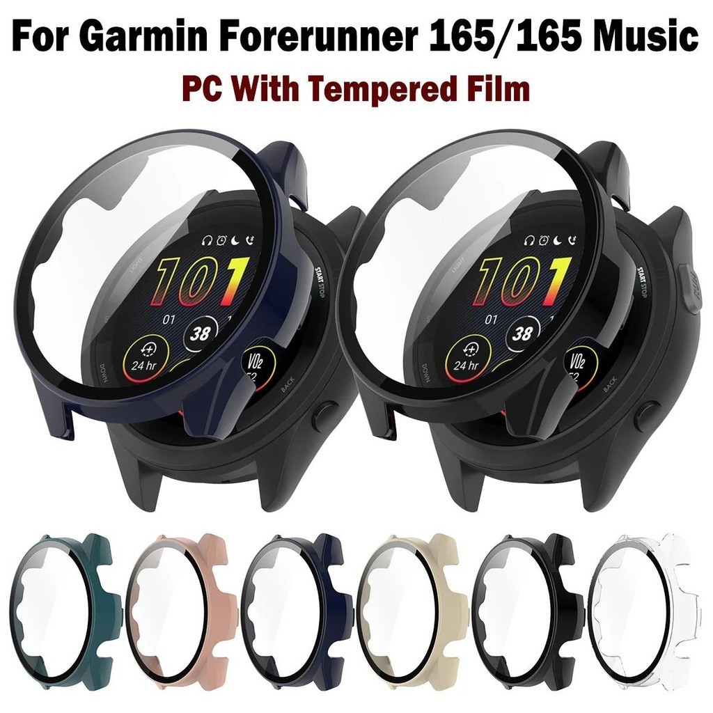 Pc เคสป้องกันเต็มรูปแบบ สําหรับ Garmin Forerunner 165/165 Music Screen Protector Cover Hard Shell กระจกนิรภัย เคสฟิล์มใส