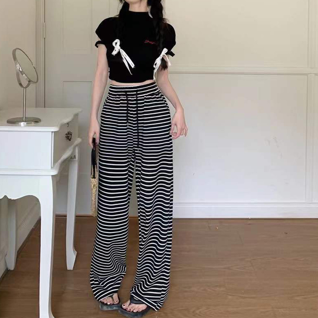 กางเกงแบบเกาหลีสไตล์นอนหยิก ลายลายขาวดำ ผ้านิ่มละมุน สไตล์เท่เพื่อความสะดวกสบายในการสวมใส่ - รูปที่ 6