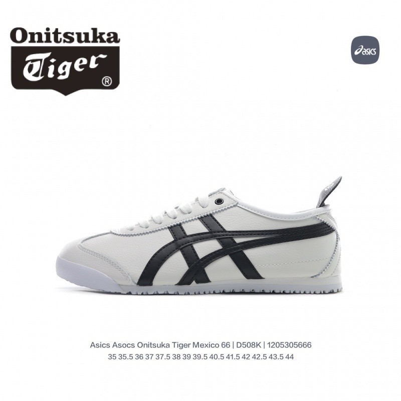 Asics Onitsuka Tiger (authority) Mexico 66 รองเท้าวิ่ง หนังวัว สีขาว สีดํา