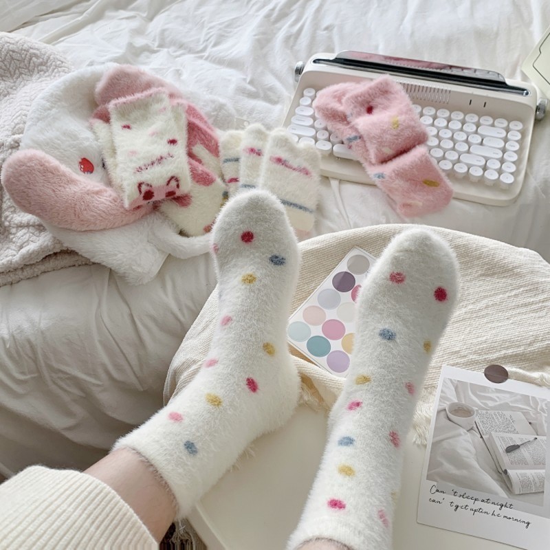 Fuzzy Sock - หวาน ลายการ์ตูน - เหมาะสําหรับ All Seasons - Girls Casual Sleeping - ถุงเท้าท่อกลาง - ใ