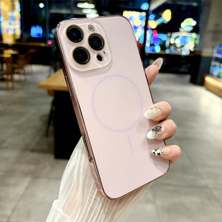 ชุบแม่เหล็กชาร์จเคสโทรศัพท์สําหรับ iPhone 16 Pro Max กระจกนิรภัยเลนส์ป้องกันปกหลังสําหรับ iPhone 11 12 13 14 15 Pro Max