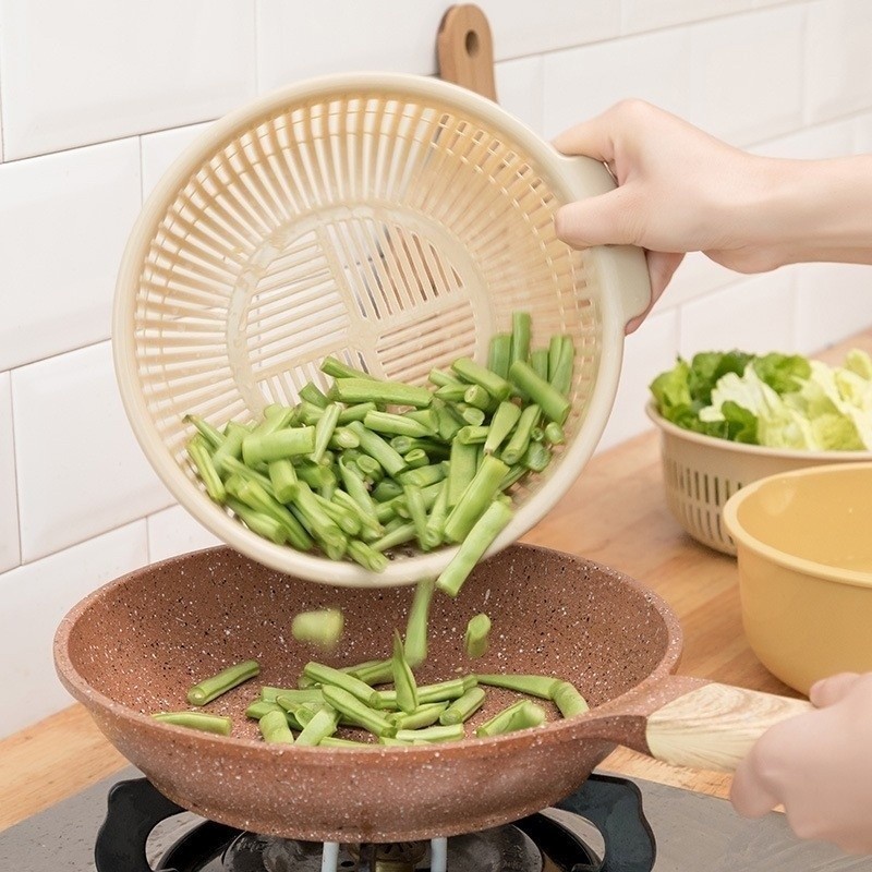 711 ชุดตระกร้ากรอง ตระกร้าล้างผัก กะละมังล้างผักผลไม้ 2in1 พร้อมตะกร้า 2 ชั้น 3 ขนาด พลาสติก พร้อมส่ง - รูปที่ 3