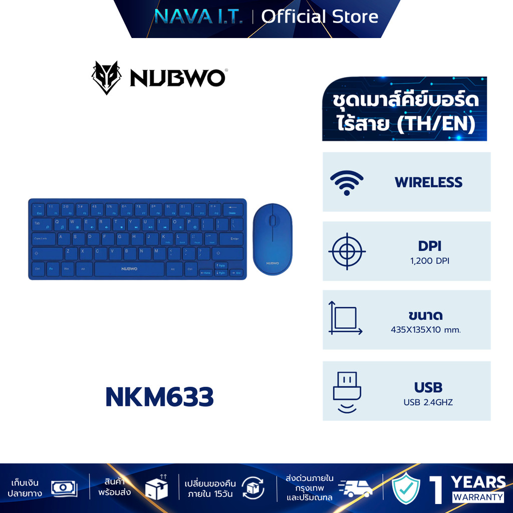 NUBWO NKM633 BLUE KEYBOARD & MOUSE WIRELESS
