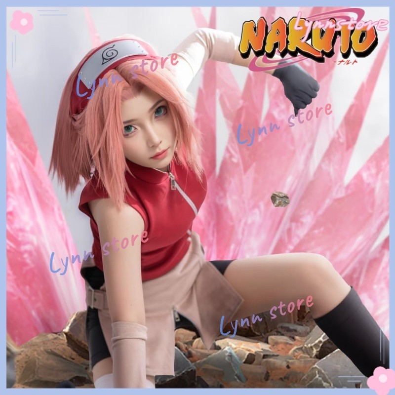 Haruno Sakura คอสเพลย์เครื่องแต่งกายวิกผม NARUTO Sakura Uchiha คอสเพลย์เครื่องแต่งกายเครื่องแบบชุดอะนิเมะชุดปาร์ตี้