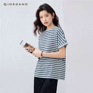 GIORDANO WOMEN Embroidery stripe short kimono sleeve cotton …