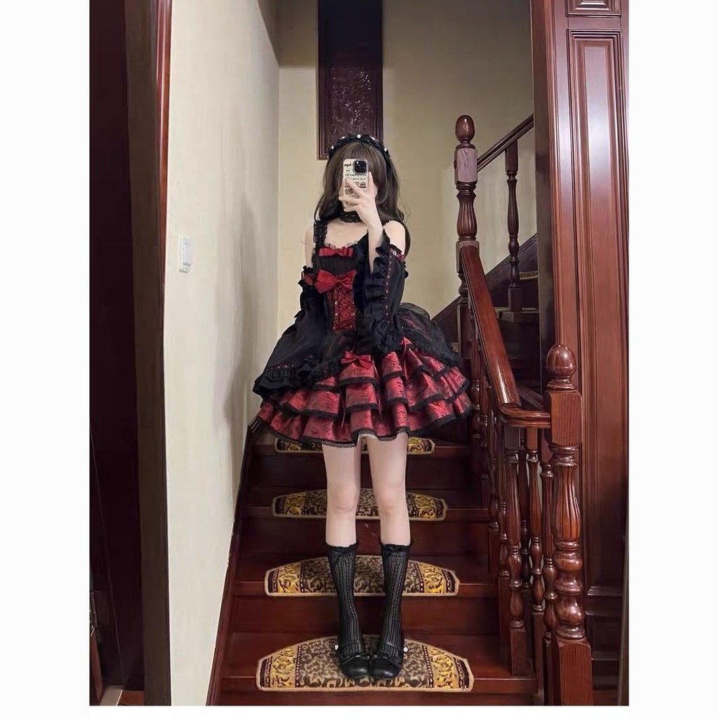 Rose มัคนายกสีดำและสีแดงโลลิต้า JSK หวานและเผ็ดโลลิต้าชุดคอสที่สองน่ารัก