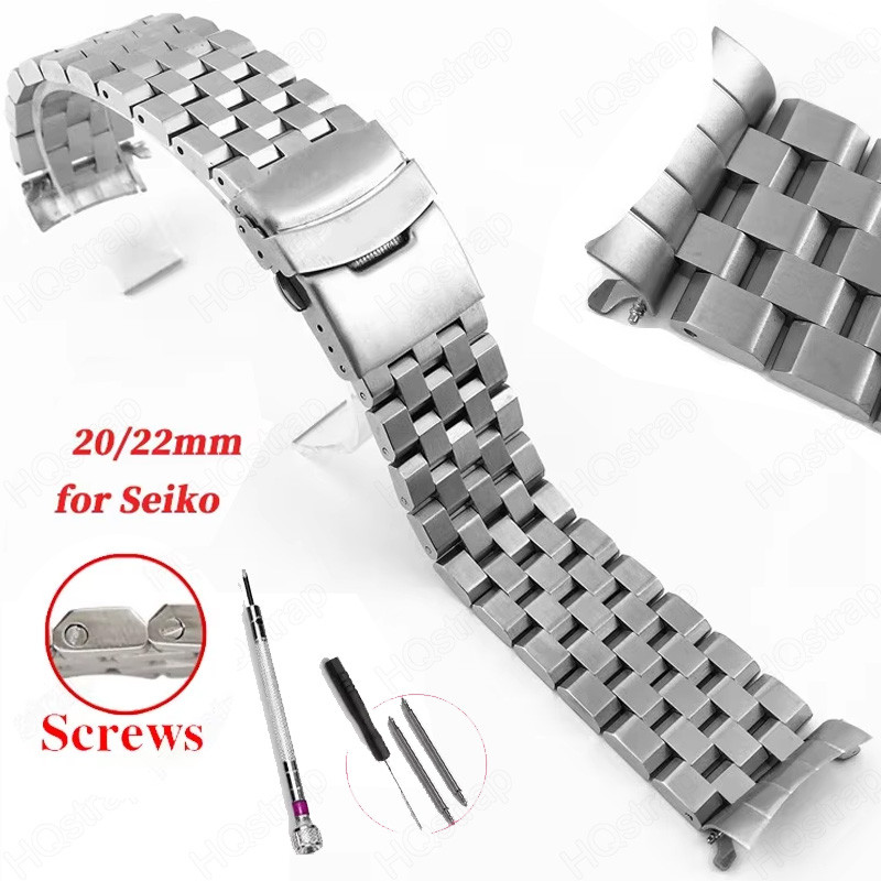 สายเหล็กปลายโค้งสําหรับ Seiko SKX007 SKX009 SKX173 SKX175 สายสแตนเลสแข็งเต็ม 20 มม. 22 มม. สร้อยข้อม