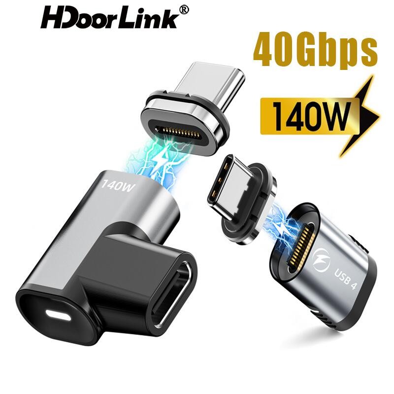 Hdoorlink USB C Magnetic Cable Connector 140W 40Gbps Type C Fast Charge Adapter 8K @ 60Hz OTG Adapter USB4.0
