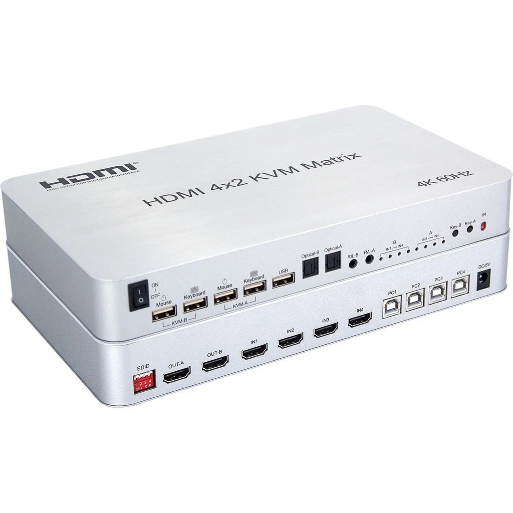 4K 60Hz 4x2 HDMI KVM Matrix Video Switch Splitter 5 USB รองรับคีย์บอร์ดเมาส์ควบคุมแล็ปท็อป / U แฟลชไ