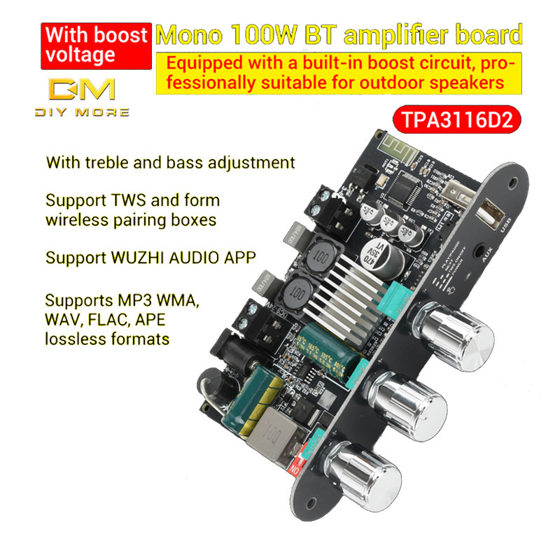 Diymore ZK-1001U DC 9-24V โมโน 100W BT เครื่องขยายเสียงโมดูลรองรับ APP เครื่องขยายเสียงชิป TPA3116D2 ซ็อกเก็ตหญิง 5.5 * 2.1 อินเทอร์เฟซ