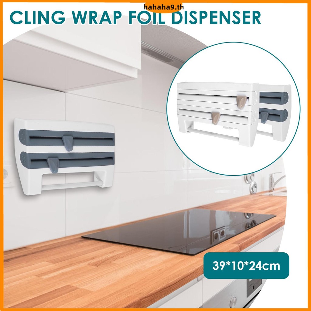 Cling และ Wrap เครื่องจ่ายฟอยล์พร้อมเครื่องตัดติดผนังพลาสติก Wrap Dispenser Multifunctional Wrap Org