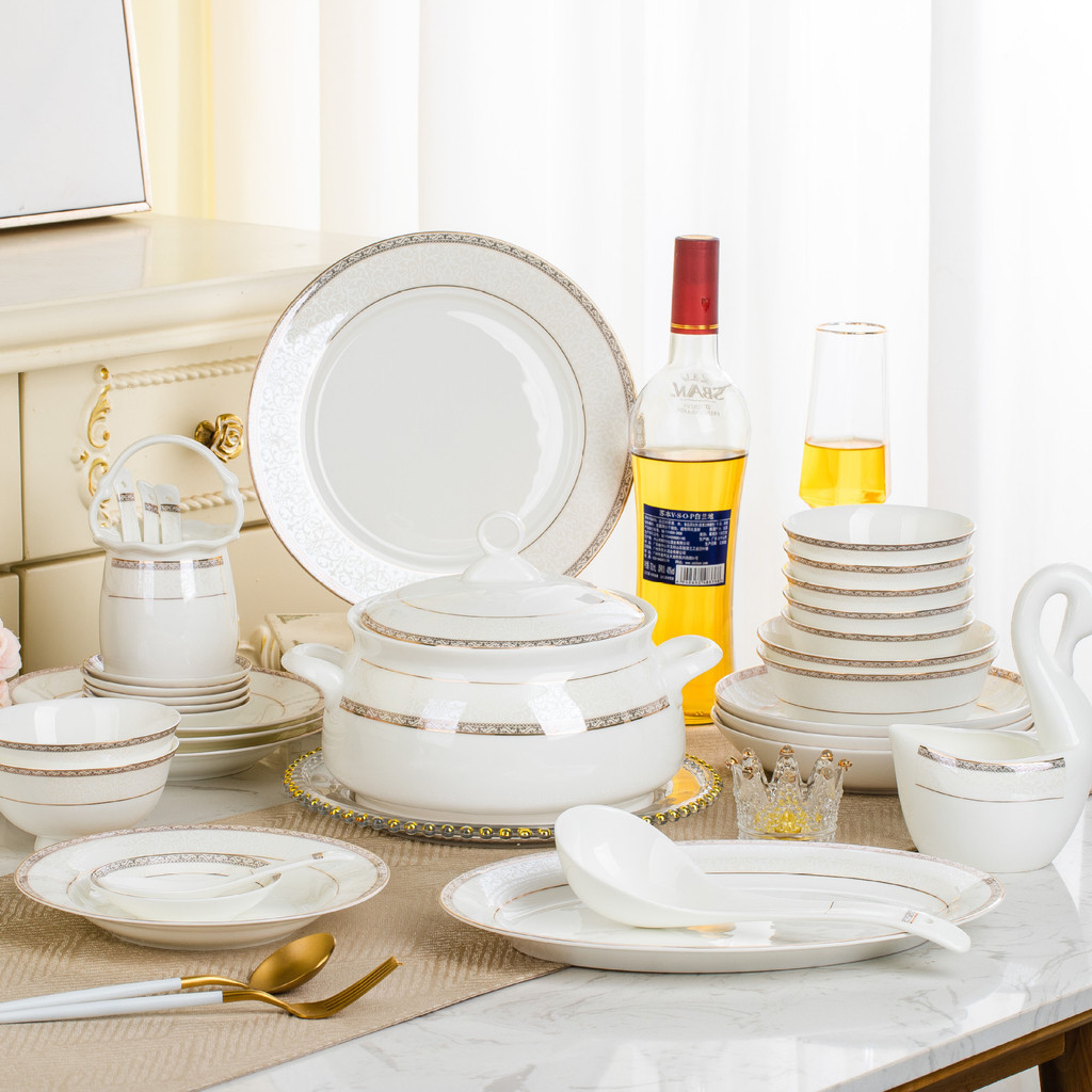 ! #@ Tableware Set Ceramic Gift Tableware Household Bone China Rice Bowl Plate