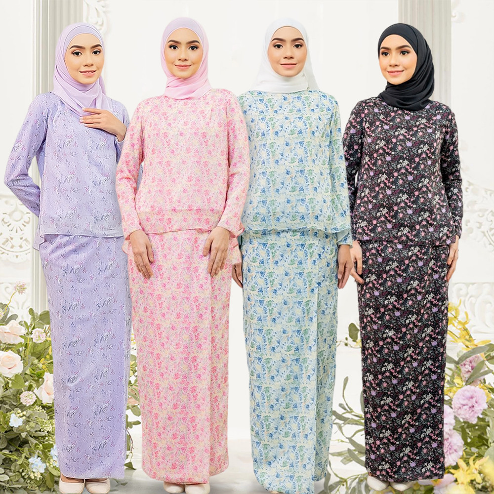 Baju Kurung Moden Flower Muslimah Kurung Baju Raya 2024 Kedah / Nikah Bridesmaid Kurung Bunga Kecil Peplum Kurung