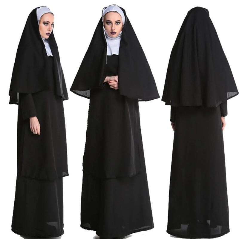 Dionysia ฮาโลวีน คอสเพลย์ เครื่องแต่งกาย ผู้หญิง Nun เสื้อผ้า เครื่องแต่งกาย Nun ชุดรื่นเริง เครื่องแต่งกายสําหรับผู้หญิง
