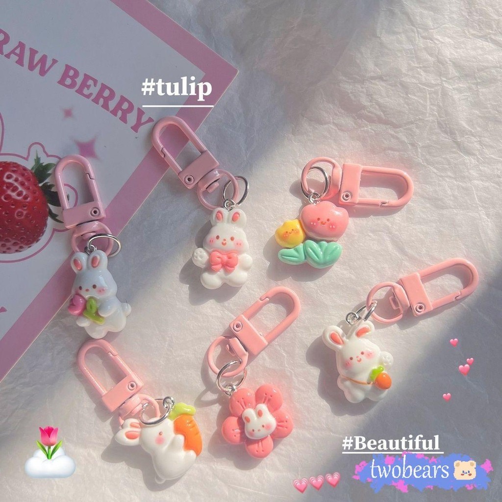 🌈พร้องส่ง พวงกุญแจ จี้รูปกระต่ายน่ารัก เครื่องประดับ สําหรับห้อยกระเป๋า รถยนต์ ของขวัญ