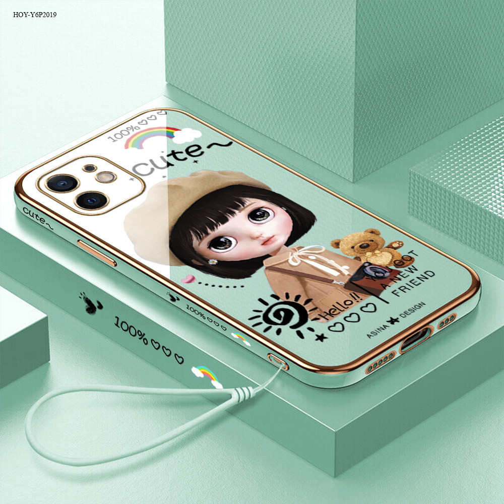 Huawei Y6 Y6P Y7 Y9 Y7A Y8P Prime Pro 2019 2020 เคสหัวเว่ย สำหรับ Electroplating TPU Case Cartoon Cute Girl TPU เคสโทรศัพท์