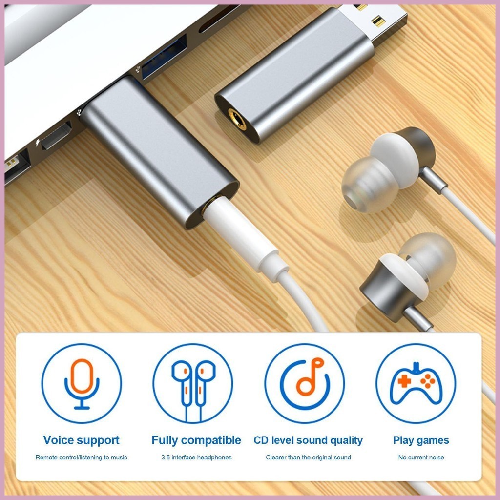 อะแดปเตอร์เสียง USB 3.5 มม. หูฟัง USB ปลั๊กแอนด์เพลย์ แบบพกพา อินเตอร์เฟซเสียง USB ชุดหูฟัง USB สากล aseath