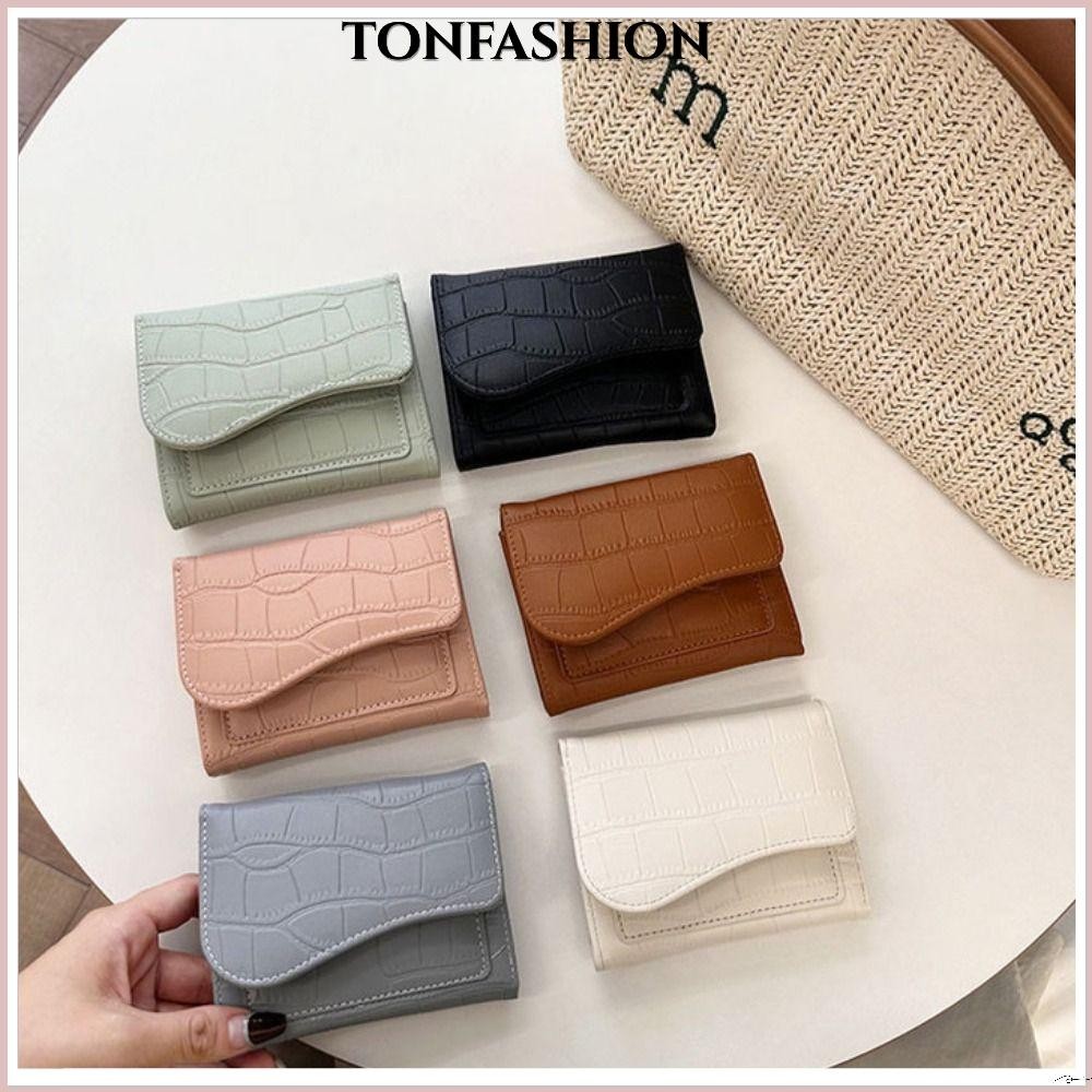 Tonfashion กระเป๋าสตางค์ ใบสั้น หนัง PU น้ําหนักเบา สีพื้น หลายตําแหน่ง ใส่บัตรได้ สําหรับผู้หญิง