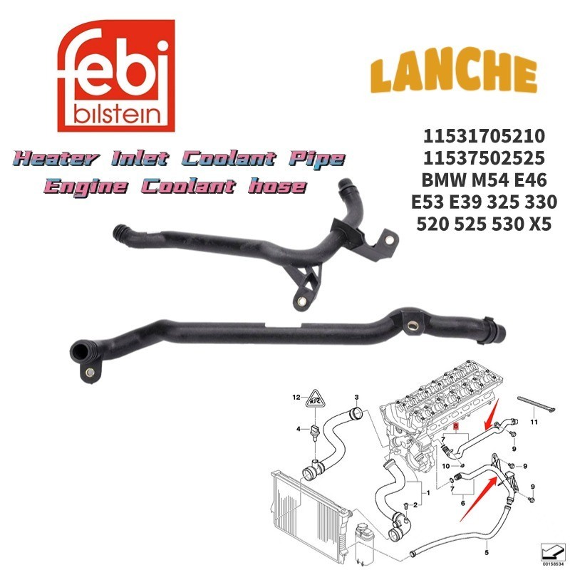 Febi Bilstein ท่อน้ําหล่อเย็นเครื่องยนต์ 2 ชิ้น สําหรับ BMW M54 E46 E53 E39 325 330 520 525 530 X5 11531705210 11537502525