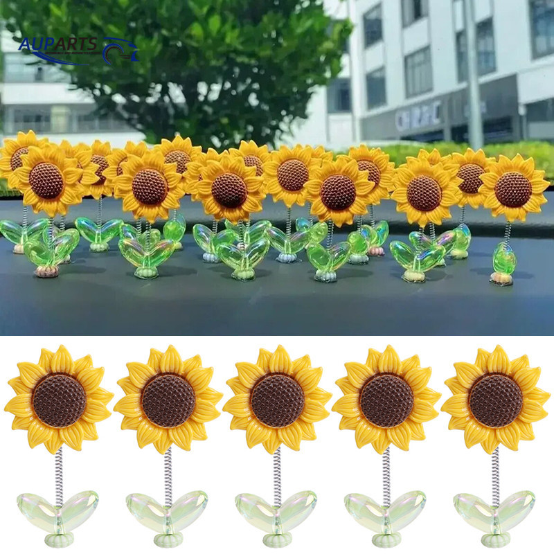 แดชบอร์ด รูปดอกทานตะวันน่ารัก ขนาดเล็ก สําหรับตกแต่งภายในรถยนต์ DIY จํานวน 5 ชิ้น ต่อชุด