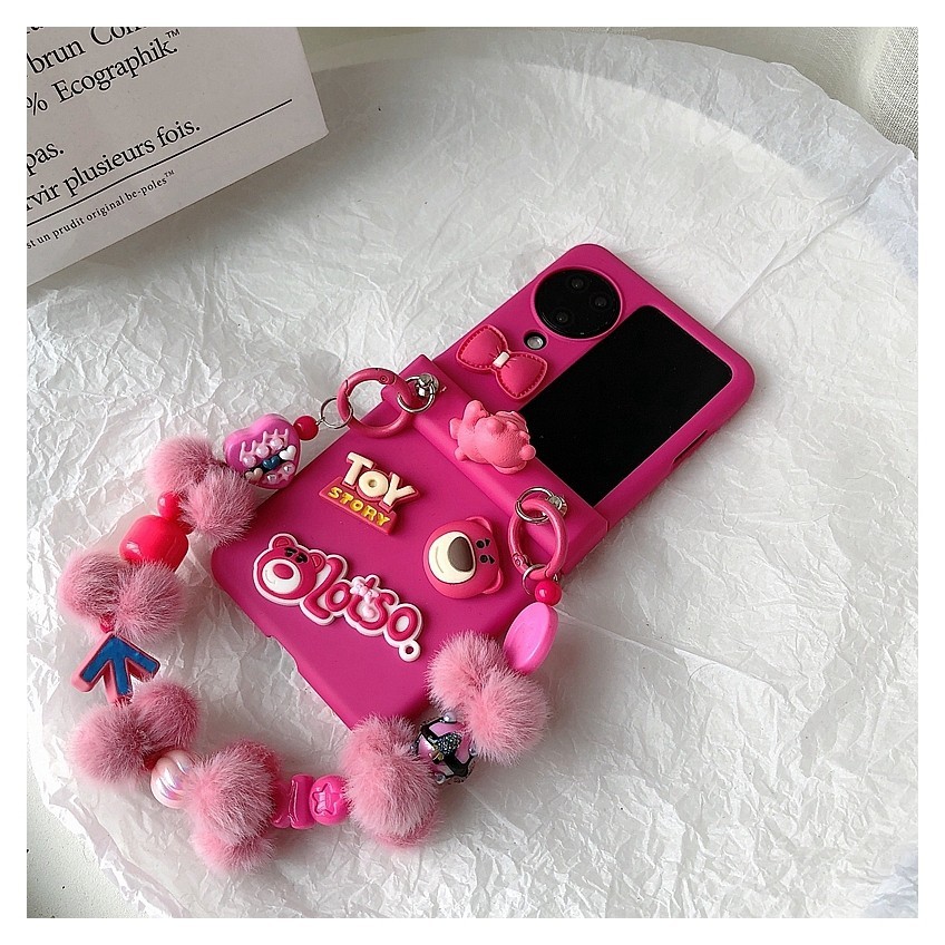 เคสป้องกันโทรศัพท์มือถือ ผ้ากํามะหยี่ขนนิ่ม ผิวสัมผัสคล้ายผิวหนัง กันกระแทก ลายหมีสตรอเบอร์รี่น่ารัก สามมิติ สําหรับ OPPO Find N2 Flip N3 FlipO