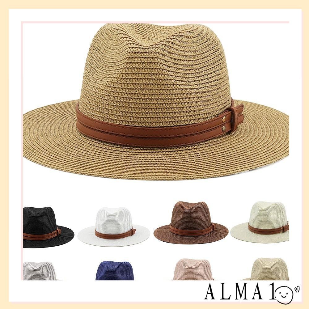 Alma หมวกฟาง พับได้ ฤดูร้อน หมวกปานามา รูปนุ่ม ชายหาด ปีกกว้าง ป้องกันรังสียูวี Fedora หมวกผู้หญิง / ผู้ชาย