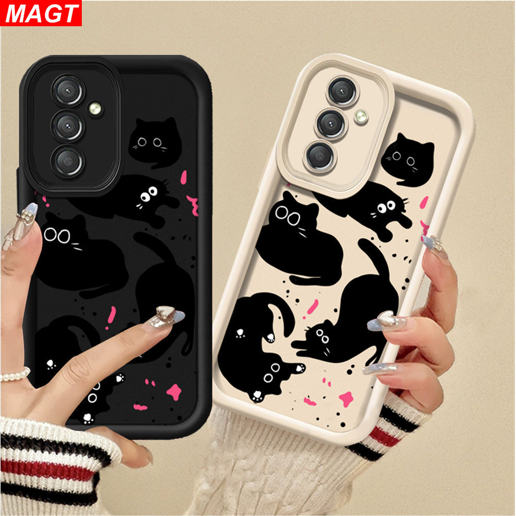 Samsung A55 5G A05S A05 A15 A14 A13 A04S A03S A04E A03 A10 A10S A11 A12 A20 A30 A20S M11 M12 A13 5G A02S น ่ ารักสีดํา Cat สัญลักษณ ์ นุ ่ ม TPU เคสโทรศัพท ์ MAGT
