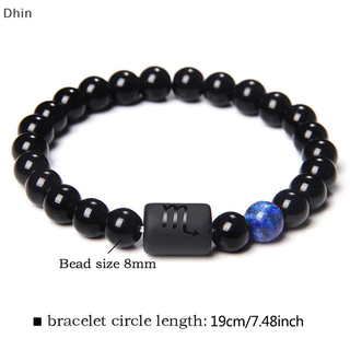 [Dhin] สร้อยข้อมือลูกปัดหินนิลธรรมชาติ สีดํา 12 กลุ่มดาว สําหรับผู้หญิง ผู้ชาย COD