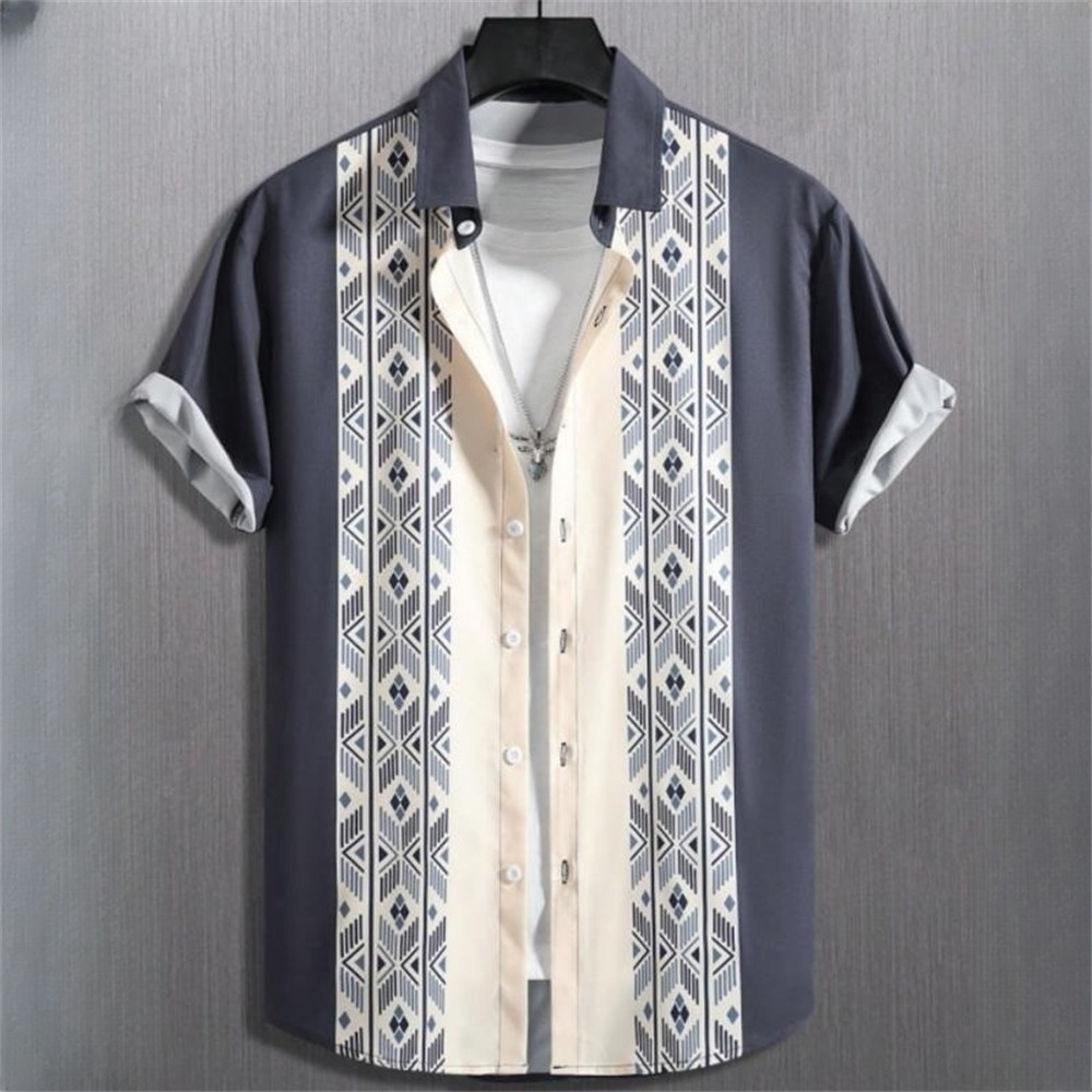 เสื้อเชิ้ตแขนสั้น พิมพ์ลายดอกไม้ เม็ดมะม่วงหิมพานต์ ทรงหลวม ขนาดใหญ่ แบบเรียบง่าย สไตล์สตรีท สําหรับผู้ชาย