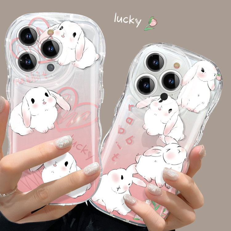 [โปรโมชั่น] เคสใสป้องกันรอยขีดข่วนสำหรับ iPhone XR x Pink Rabbit 15 14 13 12 11 Pro Max 7 8 XS Max SE2020