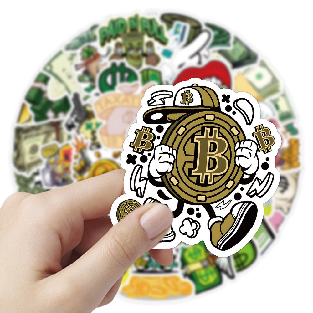 พร้อมส่ง!Money Currency สกุลเงิน sticker สติกเกอร์กันน้ำรูปแบบที่แตกต่างกัน NASA บิตคอยน์ BTC Crypto กัญชาไทย 50ชิ้น