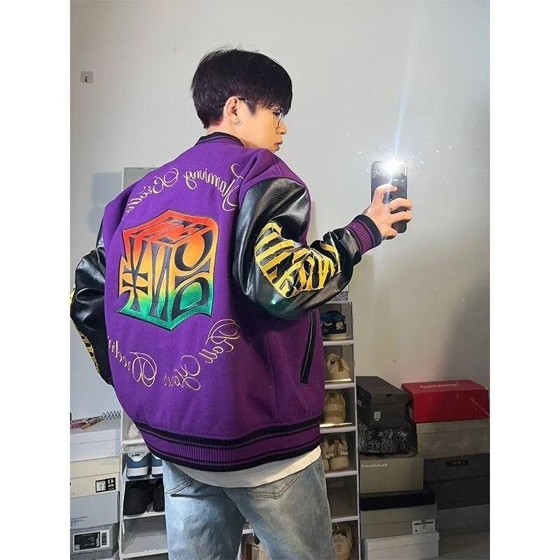 เสื้อแจ็กเก็ตเบสบอล แบบหนา ทรงหลวม แฟชั่นฤดูใบไม้ผลิ และฤดูใบไม้ร่วง สไตล์อเมริกัน สําหรับผู้ชาย และผู้หญิง