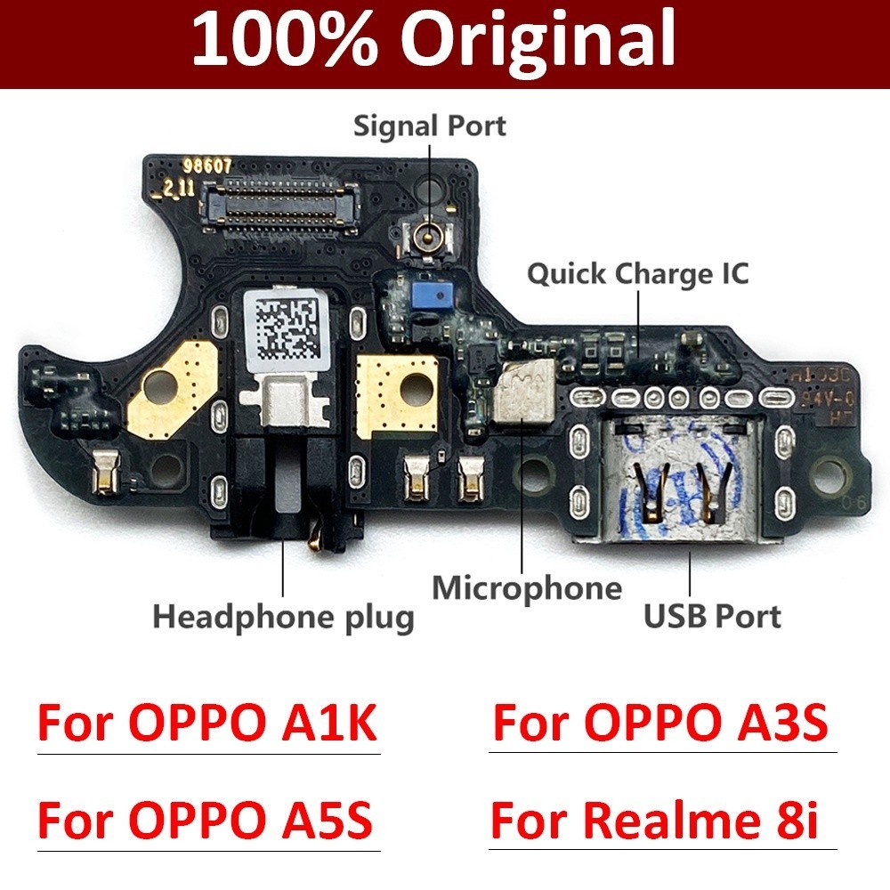 บอร์ดชาร์จ USB สายเคเบิลอ่อน พร้อมไมโครโฟน สําหรับ Oppo A1k A3S A5S Realme 8i
