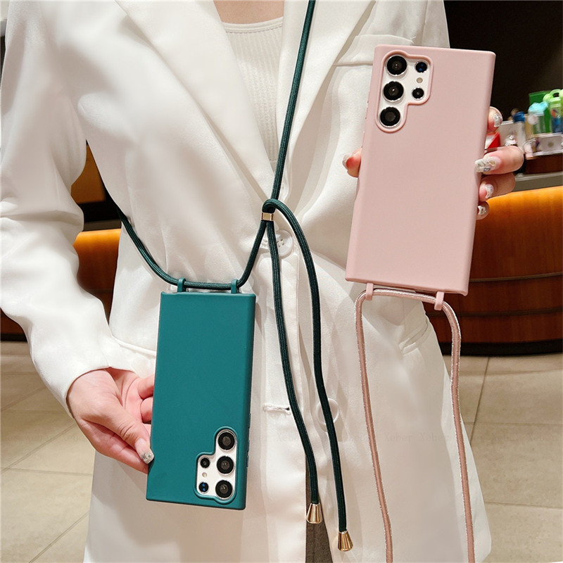 เคสโทรศัพท์มือถือแบบนิ่ม พร้อมสายคล้องคอ และสายสะพายข้าง หรูหรา สําหรับ Samsung A12 M12 A51 A71 A13 A22 A04s A23 A32 A52 A72 A52s A33 A53 A73 5G