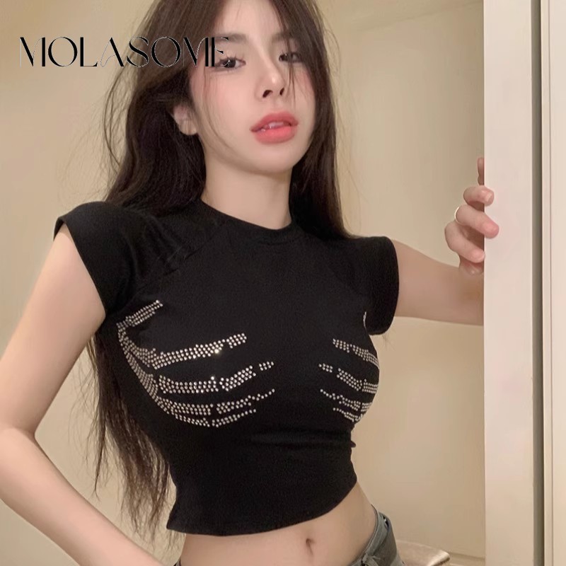 Molasome ใหม่ เสื้อยืด คอกลม แขนสั้น พิมพ์ลาย แฟชั่น สําหรับผู้หญิง 2024
