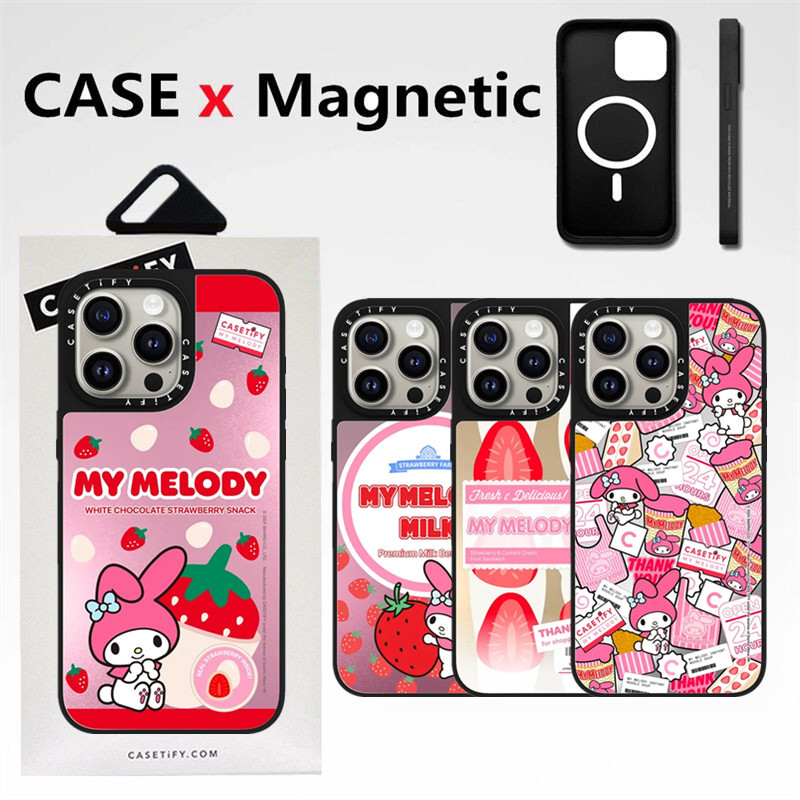 Casetifg เคสโทรศัพท์มือถือแบบแข็ง กันกระแทก พร้อมกระจกชาร์จแม่เหล็ก ลาย Sanrio Melody คุณภาพสูง สําหรับ iPhone 15 12 13 14 Pro Max 14 15 Plus