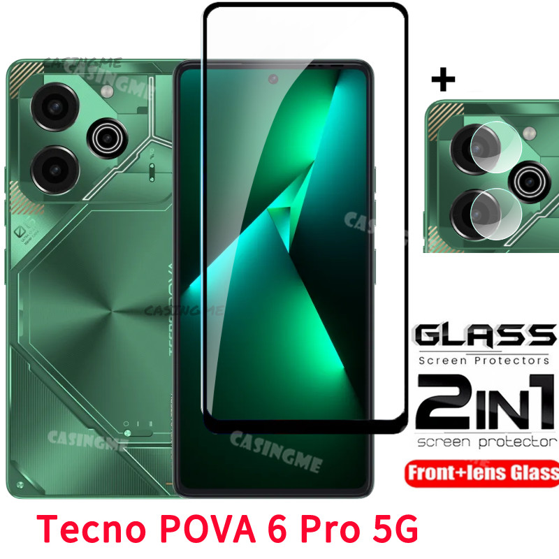 2in1 ฟิล์มกระจกนิรภัยกันรอยหน้าจอ แบบใส สําหรับ Tecno Pova 6 Pro 5G 2024 Tecno Pova6Pro 6Pro Pova 6 
