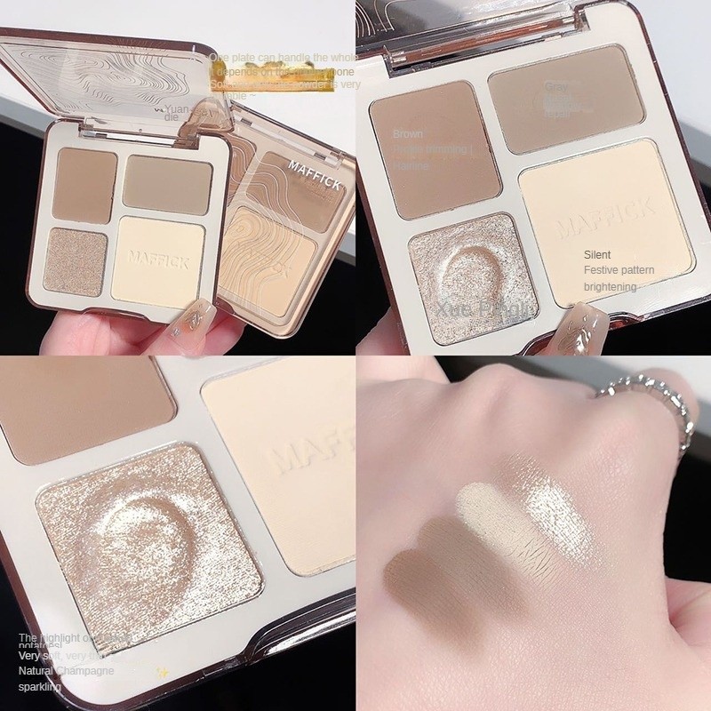 พาเลทคอนทัวร์สามมิติมันวาวสูงของผู้หญิงที่สวยหรูสี่สีชิ้นเดียวคอนทัวร์เงาจมูกสดใสเคลือบนักเรียน