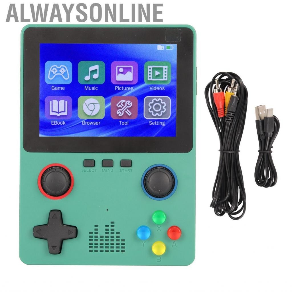 Alwaysonline Portable Gaming Console 3.5in IPS Screen Support TV Output Handheld Game Dual 3D Joystick 32GB Memory Card for Adults