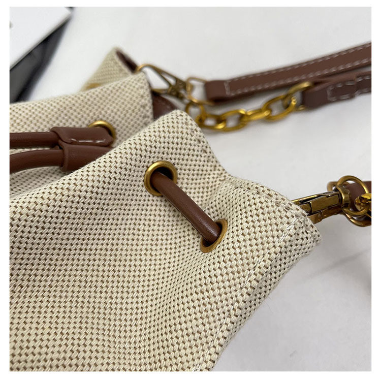 กระเป๋าสะพายไหล่ ผ้าแคนวาส ทรงบักเก็ต แบบพกพา สีคอนทราสต์ สไตล์ฝรั่งเศส - รูปที่ 6