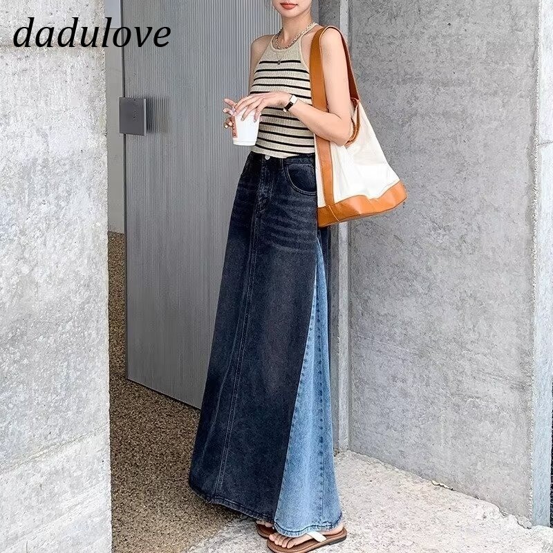 DaDulove New American Ins High Street Raw Edge Slit Denim Skirt Niche High Waist A- line Skirt Bag Hip Skirt