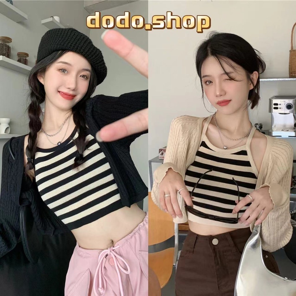 DODOพร้อมส่งเซ็ต เสื้อกล้าม+ เสื้อตลุมไหมพรม น่ารักใส่สบายสีพื้นๆ (5927/1y018)
