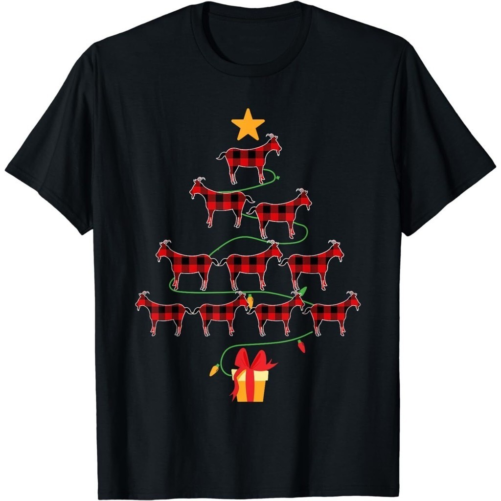 ใหม่ล่าสุด Funny Goat Christmas Tree Tee Xmas Goats Tree Santa Hat เสื้อยืด