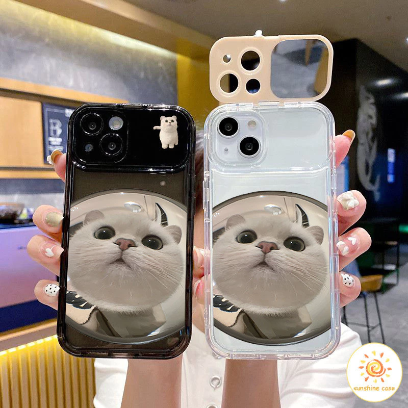 กระจกแต่งหน้า กระจกพลิก กระจกแต่งหน้าแมว ไอโฟน11 For iPhone12 13 14 15Pro MAX X XS XR XS 6 7 8Plus SE2020 เคสโทรศัพท์