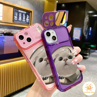 กระจกแต่งหน้า กระจกพลิก กระจกแต่งหน้าแมว ไอโฟน11 For iPhone12 13 14 15Pro MAX X XS XR XS 6 7 8Plus SE2020 เคสโทรศัพท์